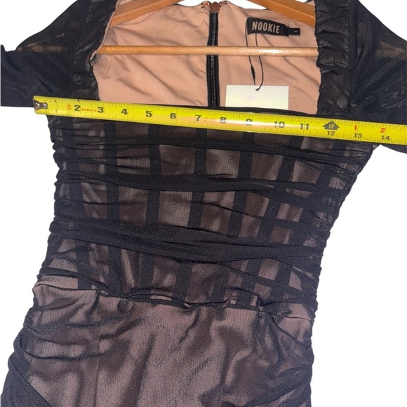 Nookie Vision Mini Dress Ruched Mesh Long Sleeve Black Size Small NWT - Picture 5 of 10